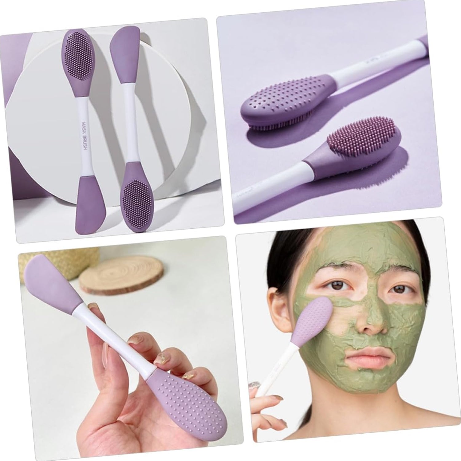 Double-headed silicone mask brush for applying facial masks evenly and efficiently