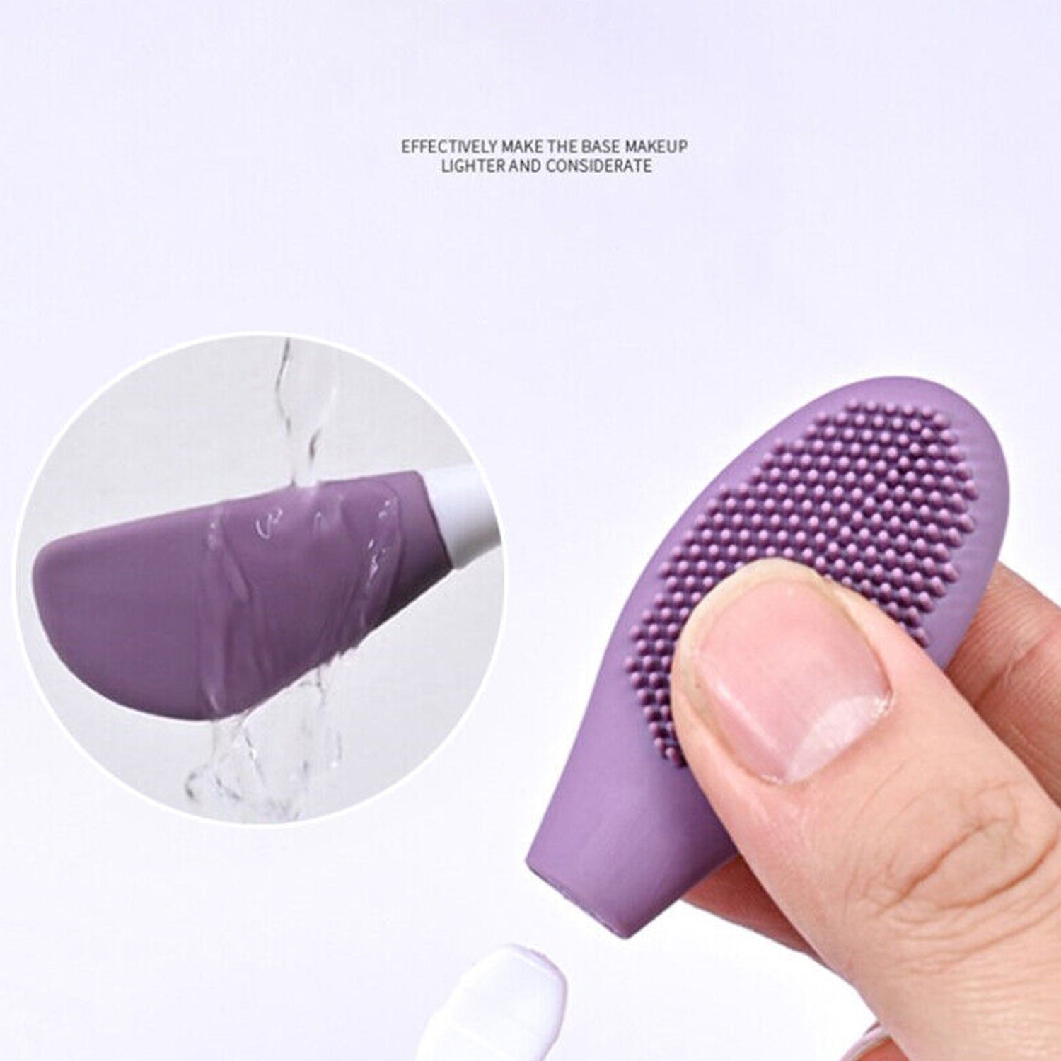 Double-headed silicone mask brush in purple for even application and easy cleaning