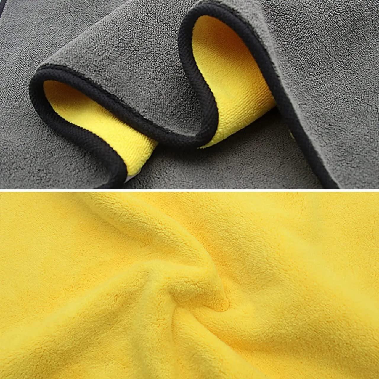 High-quality double sided automotive cleaning towels in gray and yellow for effective car detailing