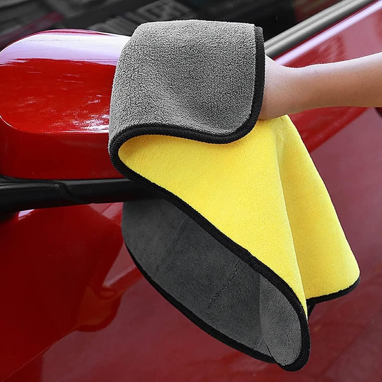 Double sided automotive cleaning towels with soft gray and yellow microfiber for effective car detailing