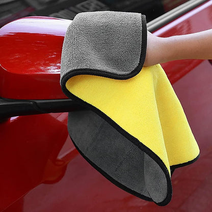 Double sided automotive cleaning towels with soft gray and yellow microfiber for effective car detailing