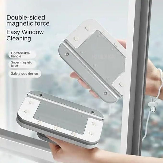 Double sided glass cleaner with comfortable handle and magnetic force for easy window cleaning