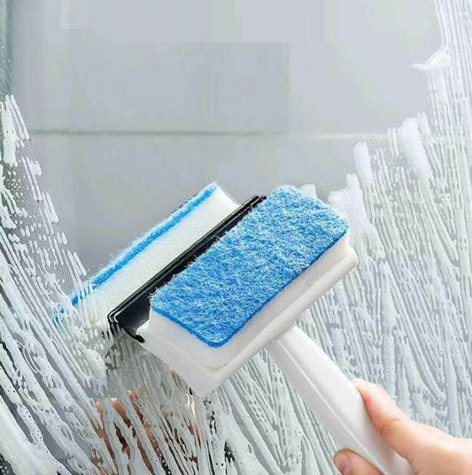 Double sided glass wiper with a sponge and squeegee for effective cleaning and streak-free shine