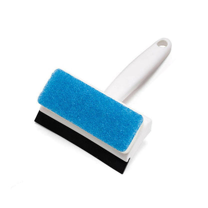 Double sided glass wiper with a soft blue sponge and a smooth black rubber blade for effective cleaning