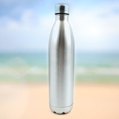 stainless steel double wall thermos bottle for travel with sleek silver finish