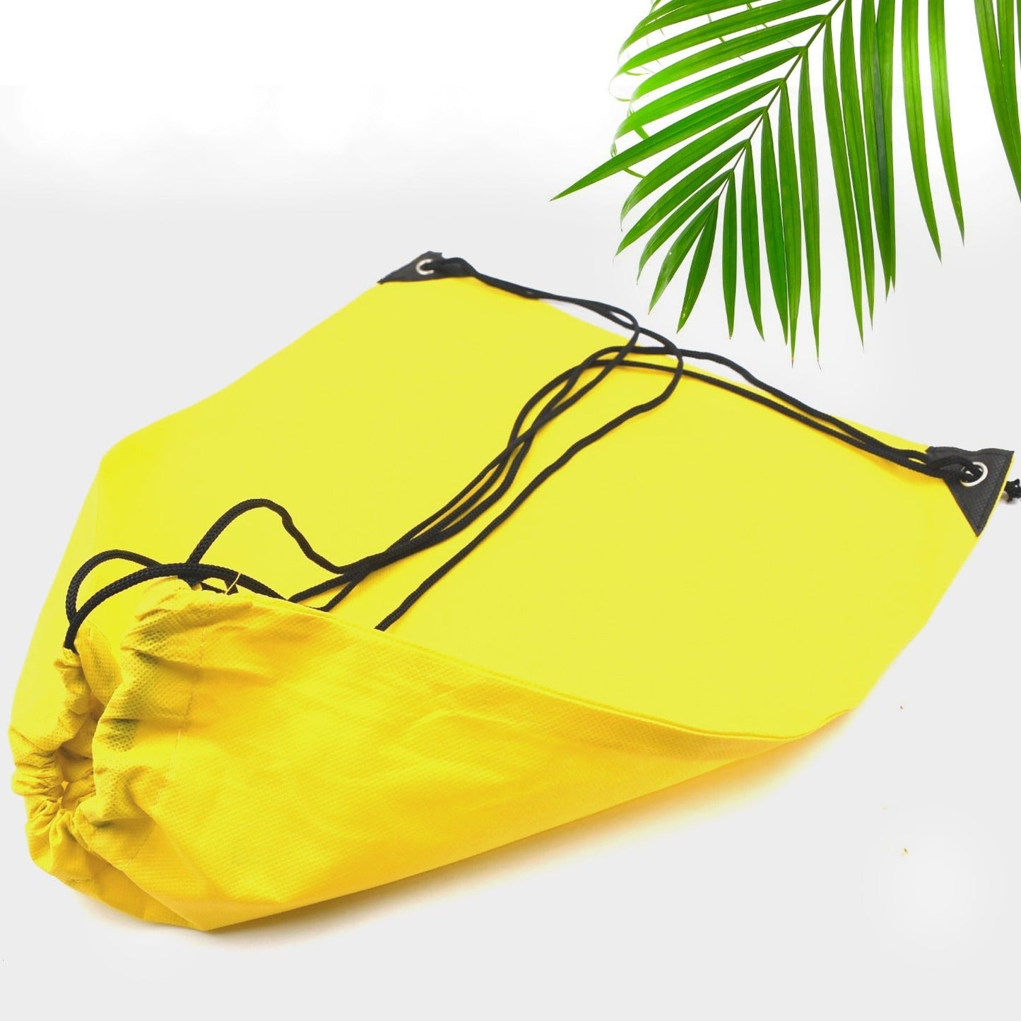 Bright yellow drawstring sport bag for gym with durable straps for easy carrying and storage