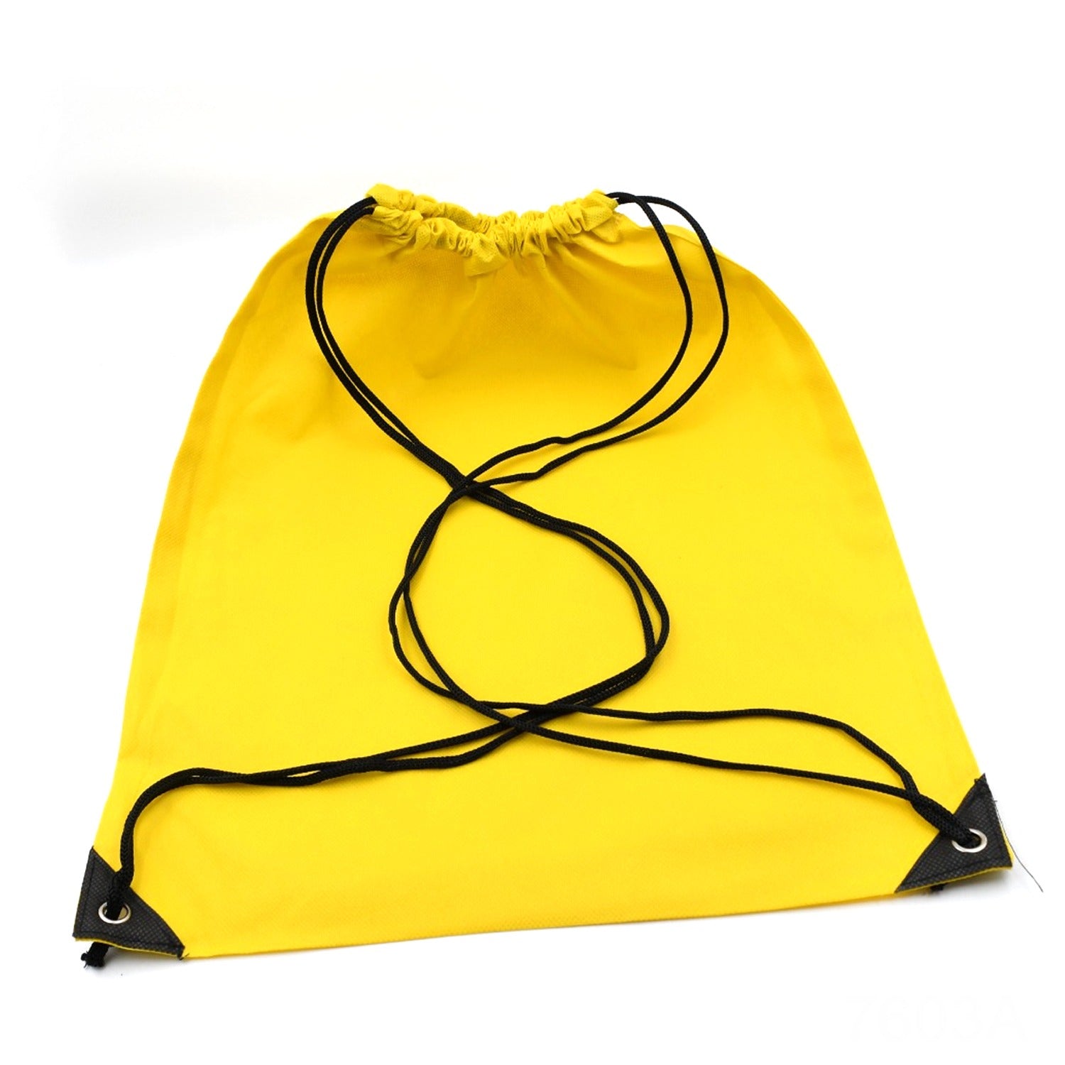 Yellow drawstring sport bag for gym with sturdy strings and reinforced corners for durability