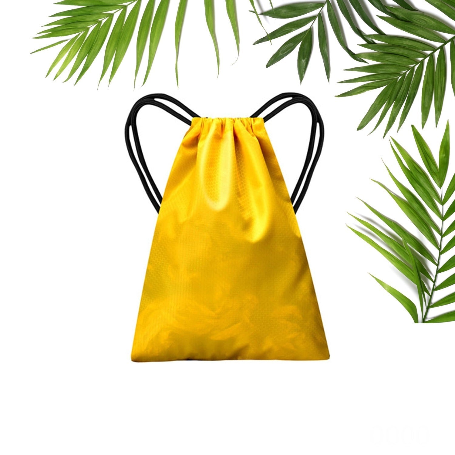 Yellow drawstring sport bag for gym with black drawstrings, ideal for workout essentials