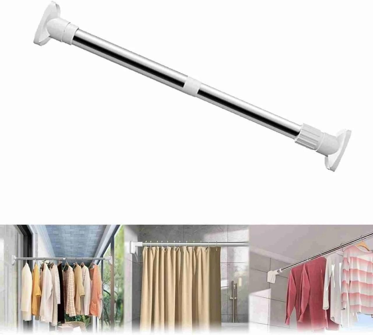 THE GIR FARMER drill-free adjustable curtain rod in white and silver for hanging curtains and clothing