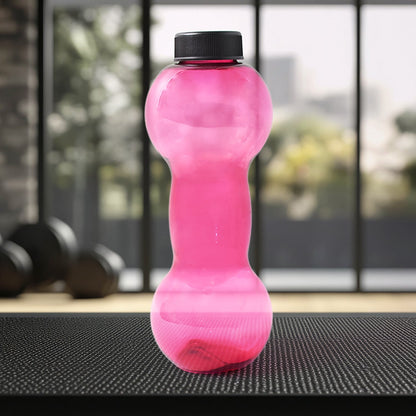 Pink dumbbell shape water bottle designed for fitness enthusiasts and active lifestyles