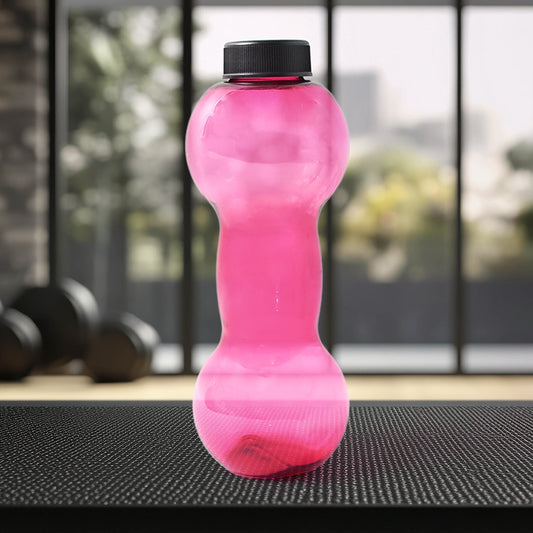 Pink dumbbell shape water bottle designed for fitness enthusiasts and active lifestyles