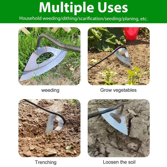 Durable manual weed puller with a metal head designed for weeding and loosening soil in gardens