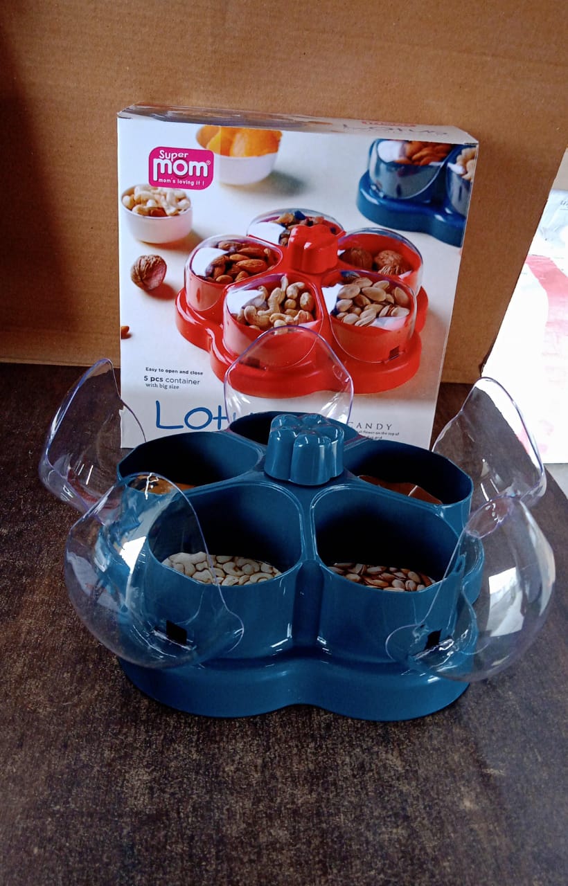 Supermom Lotus Shape Rotating Dry Fruit & Snack Organizer Box with Compartments (1 Pc) Your Brand