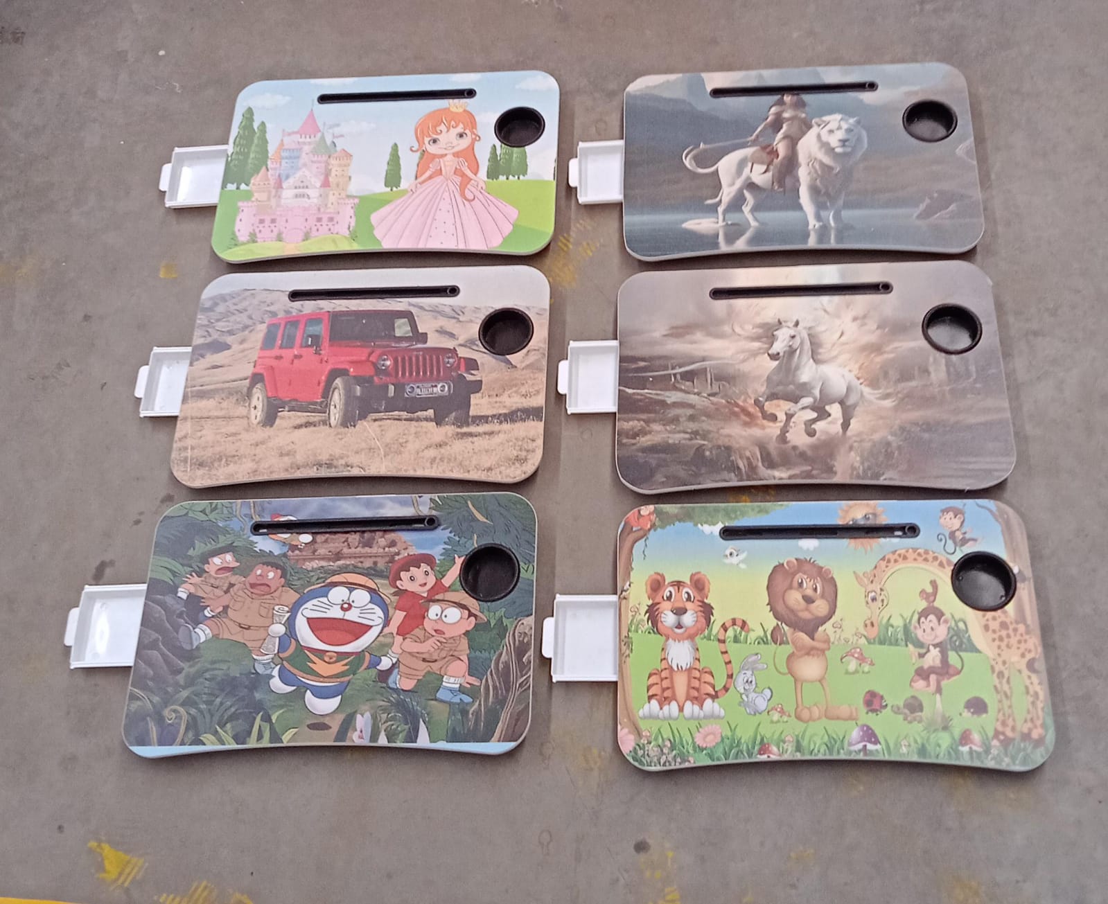 Multi-Purpose Laptop Desk for Study and Reading with Foldable, Cupholder & Drawer (1 Pc / Mix Catoon Design / 58×38 Cm) Your Brand