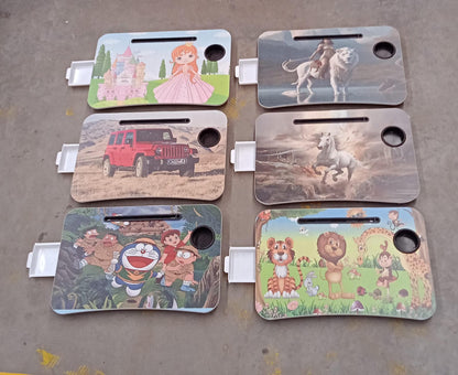 Multi-Purpose Laptop Desk for Study and Reading with Foldable, Cupholder & Drawer (1 Pc / Mix Catoon Design / 58×38 Cm) Your Brand