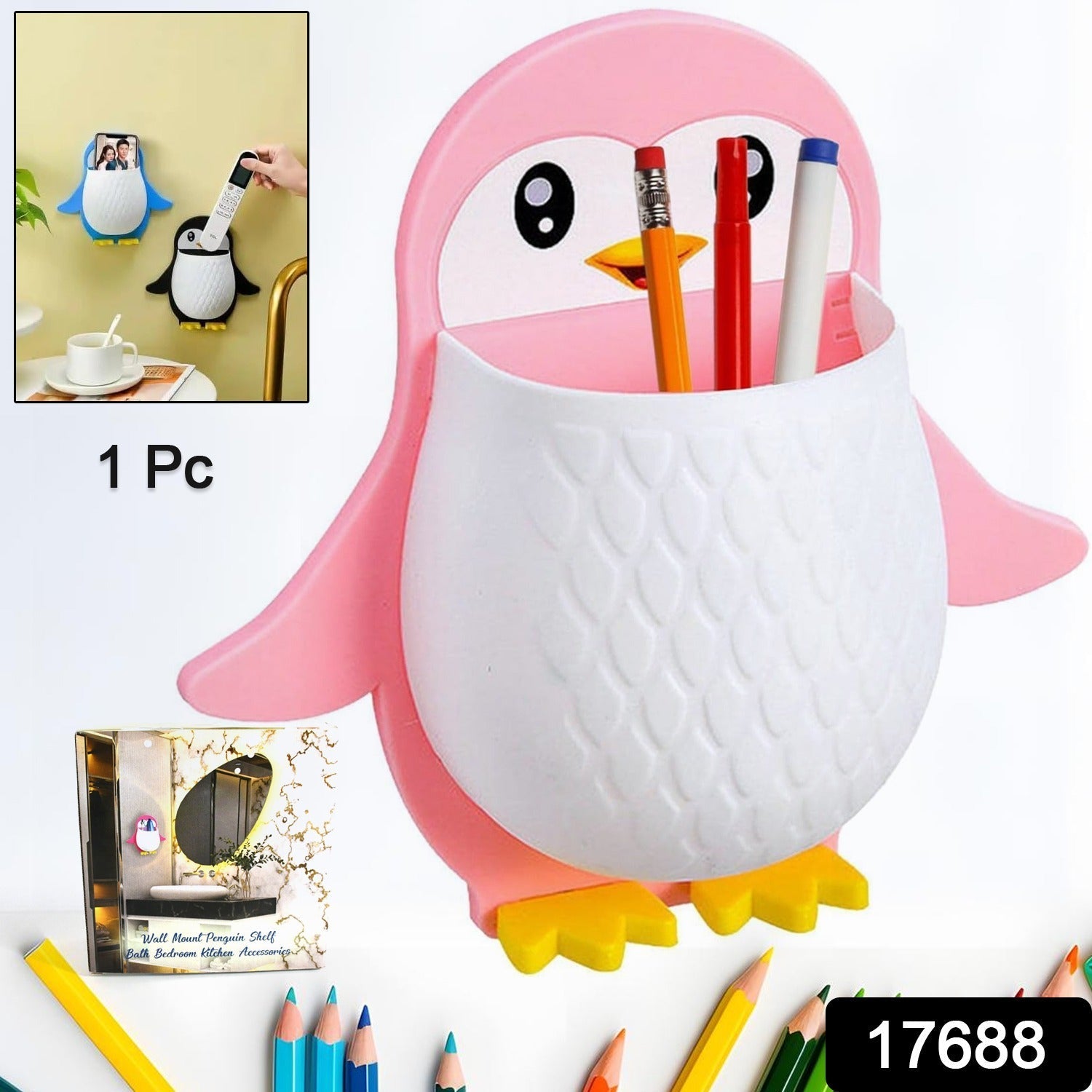 Penguin Storage Box, Adhesive Remote Case, Electric Toothbrushes Holder, Universal Controller Holder, Wall Nightstand, Office Plastic Wall Mount Your Brand