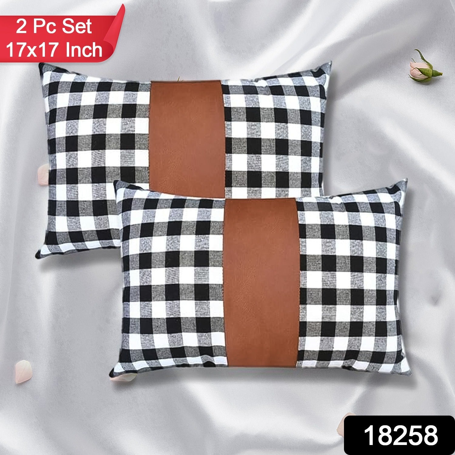 Pillow Covers, Leather & Cotton Cushion Covers (17 × 17 Inch / 1 Pair / 2 Pc) Your Brand