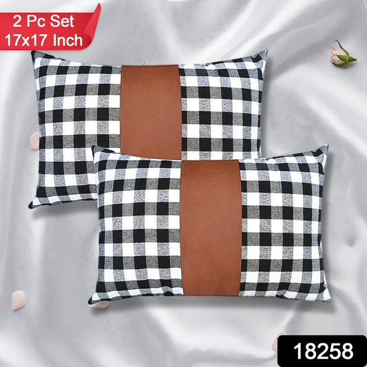 Pillow Covers, Leather & Cotton Cushion Covers (17 × 17 Inch / 1 Pair / 2 Pc) Your Brand