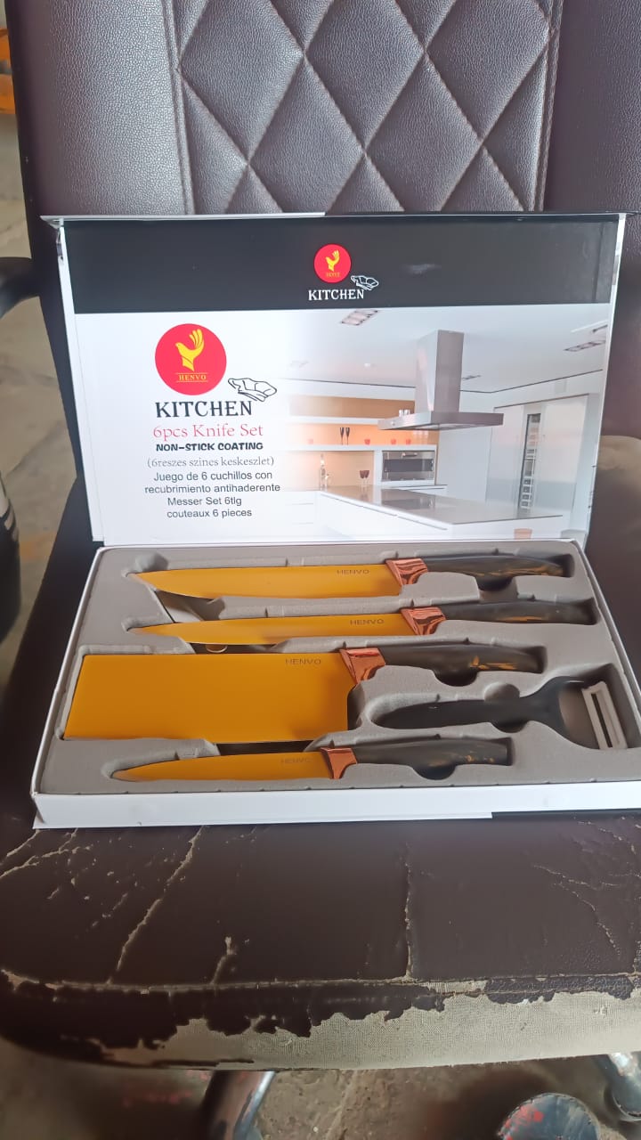 6 Pcs Professional Kitchen Knife Set with Chef Knives, Cleaver, Peeler & Scissors Your Brand