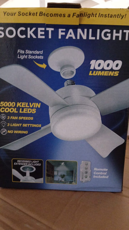 Original Cool LED Socket Fan Light – Ceiling Fan Replacement, 1000 Lumens/5000K, Remote Controlled (Remote Battery Not Included) Your Brand