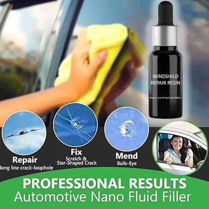 Easy home glass repair solution with automotive nano fluid filler for windshield cracks and scratches