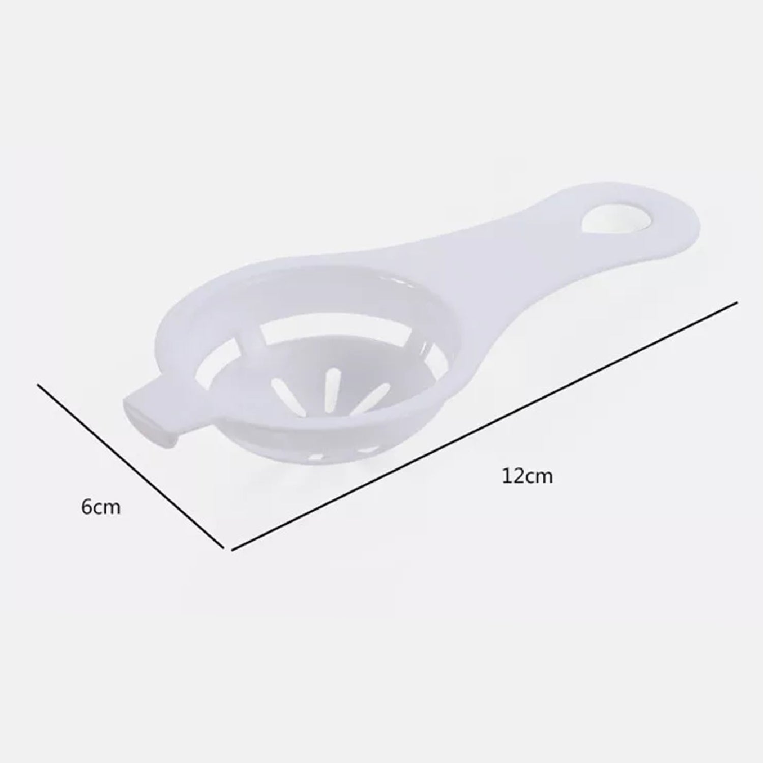Your Brand egg yolk separator in white measuring 12cm long, perfect for easy yolk separation.