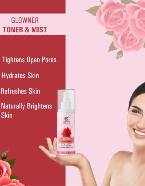 Dropdash GLOWNER Toner and Mist featuring organic rose toner for face that hydrates and brightens skin