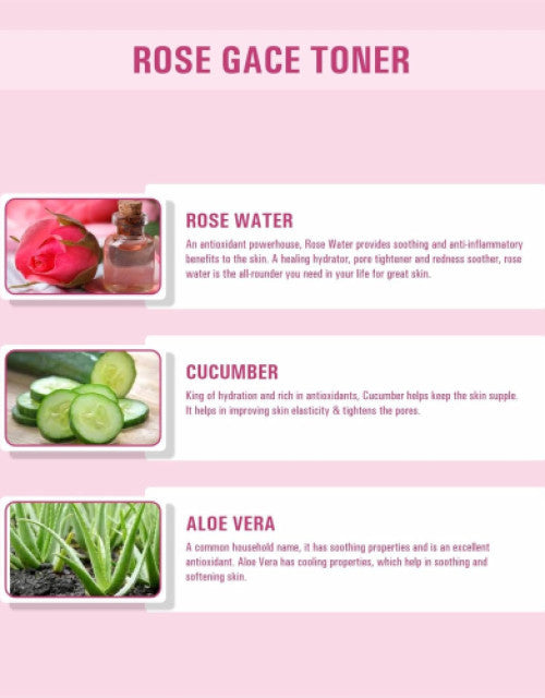 Organic rose toner for face featuring rose water, cucumber, and aloe vera for hydration and soothing effects