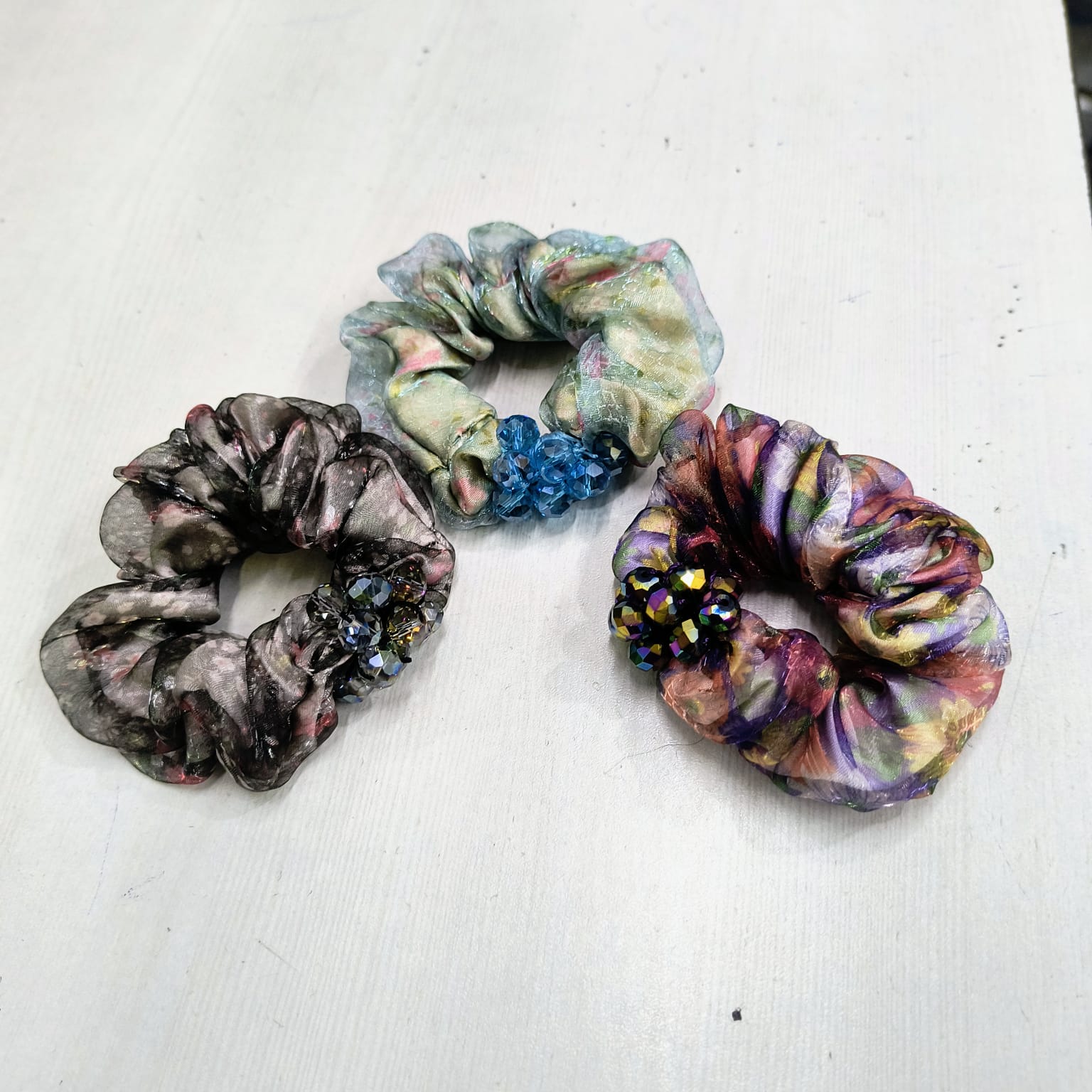 Colorful hair scrunchies with decorative beads elastic hair tie for women