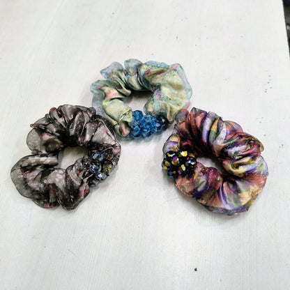 Colorful hair scrunchies with decorative beads elastic hair tie for women