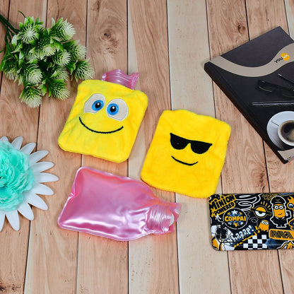 Emoji mini hot water bag in yellow with smiley face design for warmth and relaxation