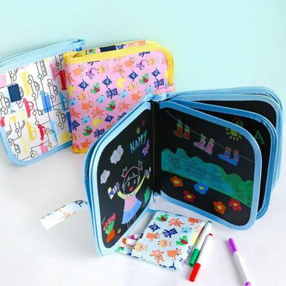Colorful erasable doodle slate for kids with multiple drawing pages and markers for creative fun