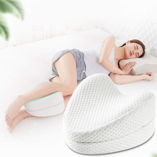 Ergonomic knee pillow for side sleepers with soft fabric, designed for optimal comfort and support