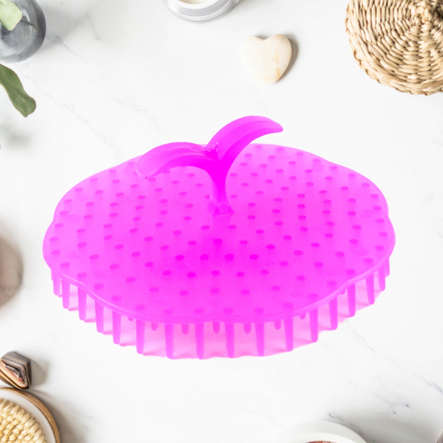 Your Brand ergonomic scalp massager brush in bright pink for relaxing head massages and enhancing scalp health