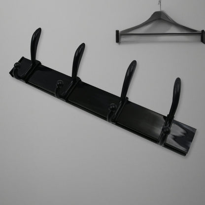 Extra long wall coat hanger in sleek black design with multiple hooks for efficient storage