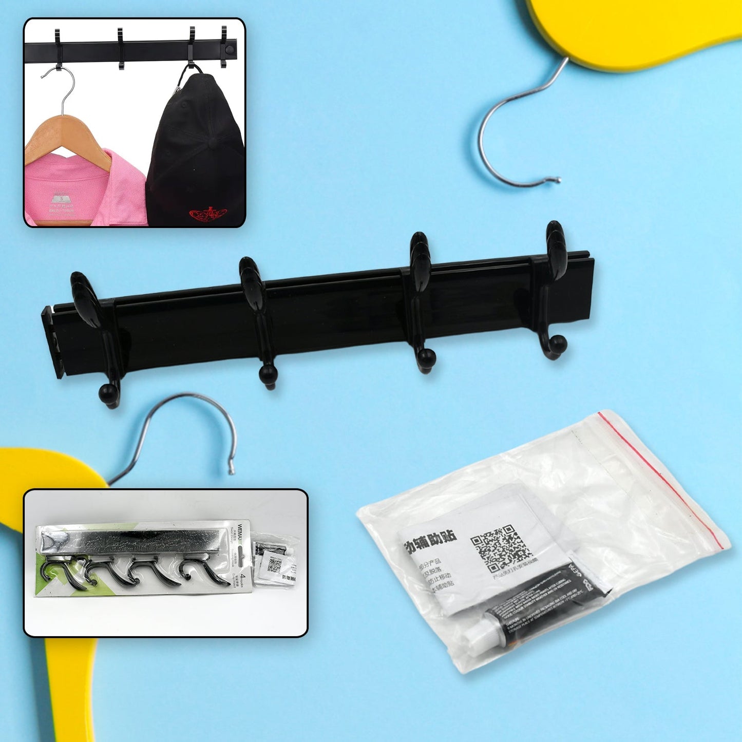 Your Brand extra long wall coat hanger with four hooks for efficient space-saving organization