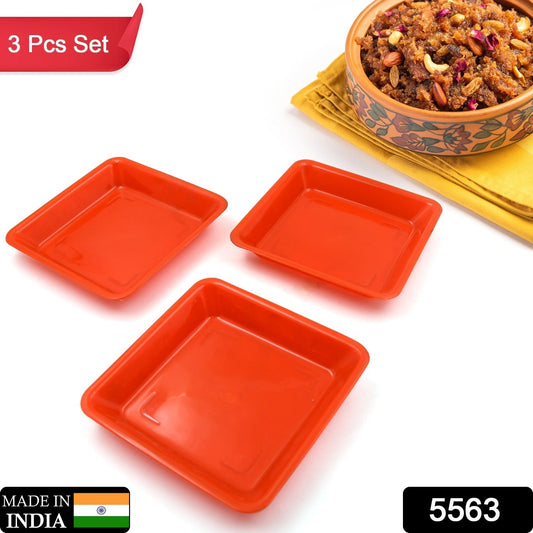 Square Plastic Halwa Dinner Plate Snacks / Breakfast, Restaurant Serving Trays Home School Coffee Hotel Kitchen Office (3 Pcs Set) Your Brand