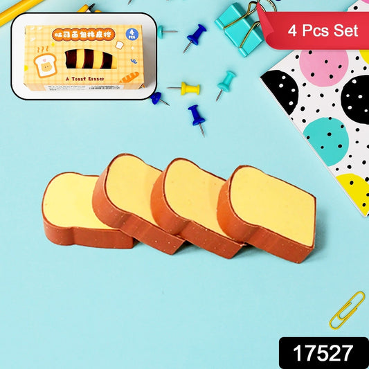 3D Toast Bread Shape Eraser for Kids, Cartoons Erasers Toast Bread Erasers Bread Shaped Eraser for Students, Gift, Cute Fun Food Erasers for School Classroom, Stationery for Boys & Girls (4 Pcs Set) Your Brand