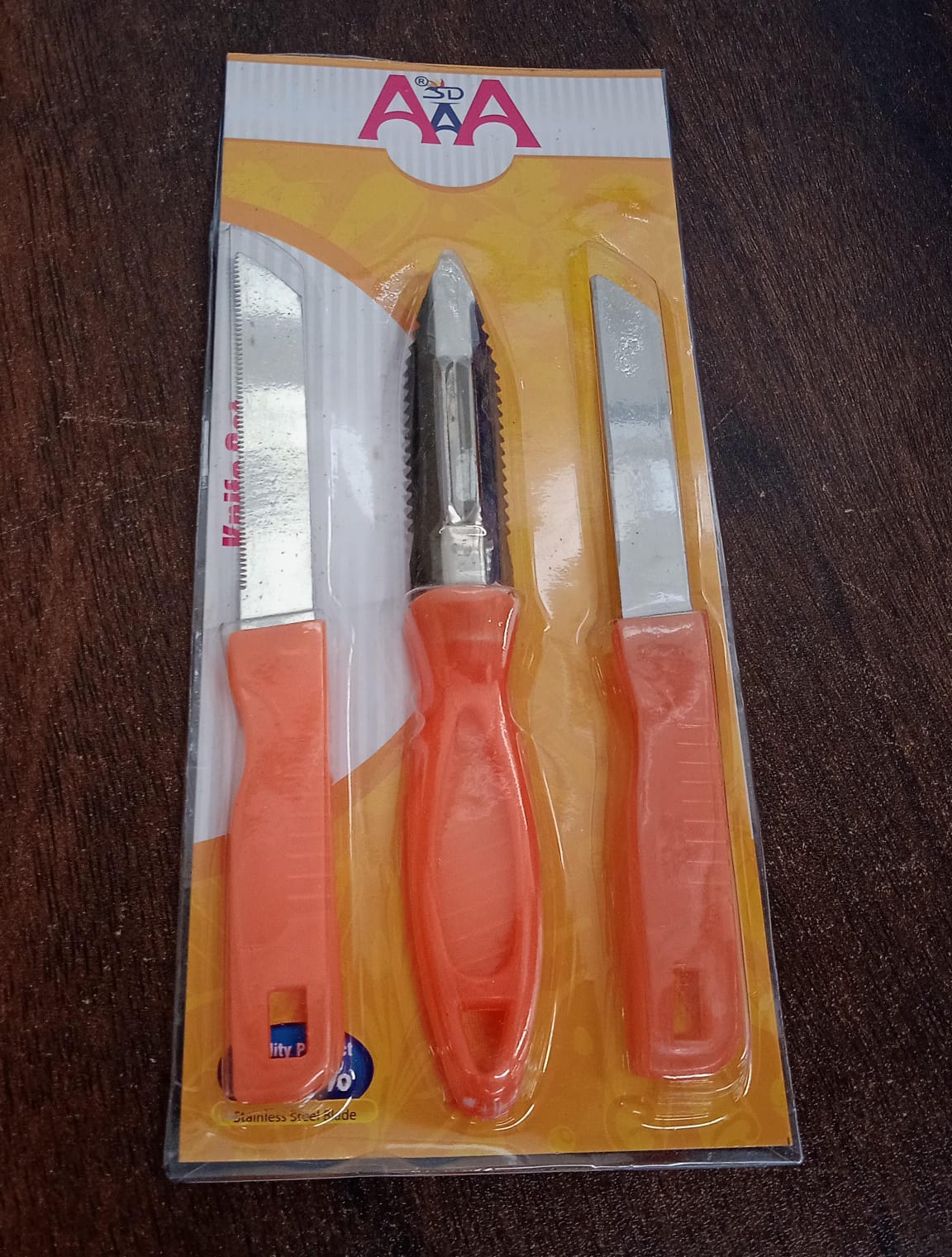 3in1 Multipurpose Stainless Steel Classic Kitchen Knife Set of 3 for Fruits and Vegetable Chopping / Cutting / Peeling, Kitchen Knife / Vegetable Peeler / Plain Knife Your Brand