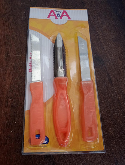 3in1 Multipurpose Stainless Steel Classic Kitchen Knife Set of 3 for Fruits and Vegetable Chopping / Cutting / Peeling, Kitchen Knife / Vegetable Peeler / Plain Knife Your Brand