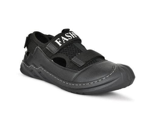 Black breathable sandals for all day wear with adjustable straps and durable sole by The Gir Farmer