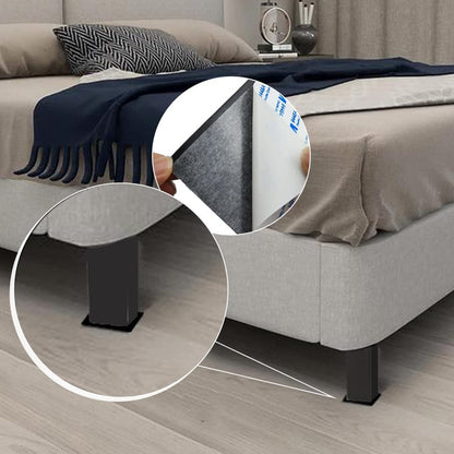 Felt furniture floor protector pads attached to bed legs to prevent scratches on hardwood floors