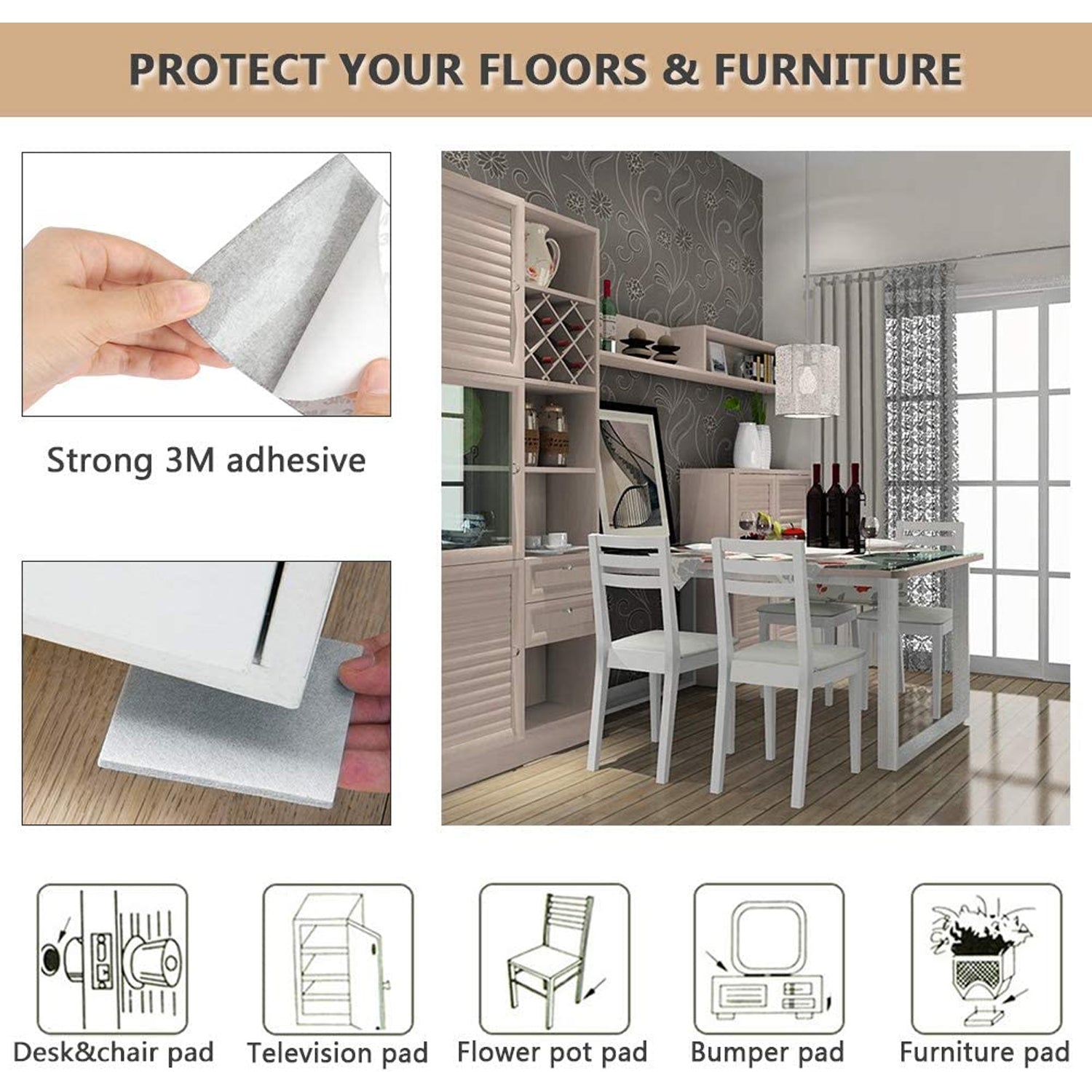 Felt furniture floor protector pads with strong 3M adhesive for protecting floors and furniture