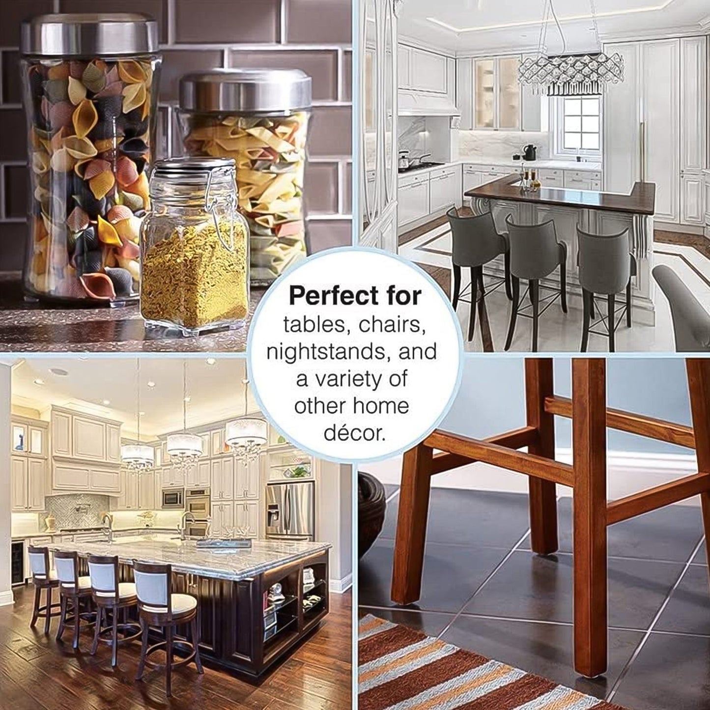 Felt furniture floor protector pads in use under various furniture pieces to prevent scratches and damage