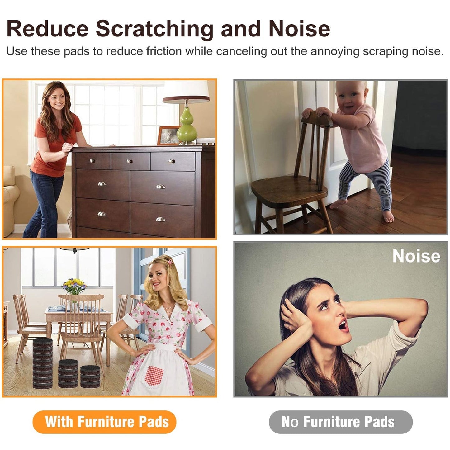 Felt furniture floor protector pads reducing noise and friction for various home settings