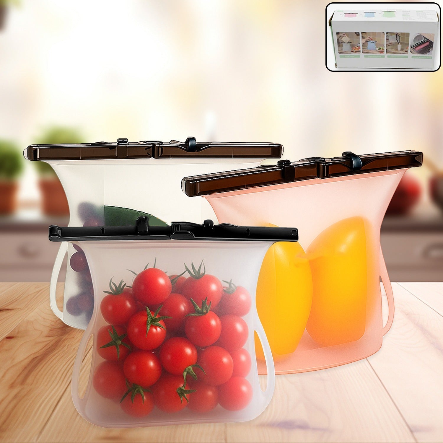 Eco-Friendly Food Storage: Reusable Silicone Bags (3-Pack) - Leakproof & Safe Your Brand