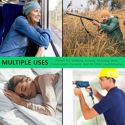 Foam earplugs for noise reduction suitable for sleeping, work, and concerts with multiple use cases