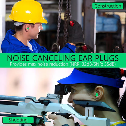 Construction workers using foam earplugs for noise reduction while shooting, ensuring effective sound protection
