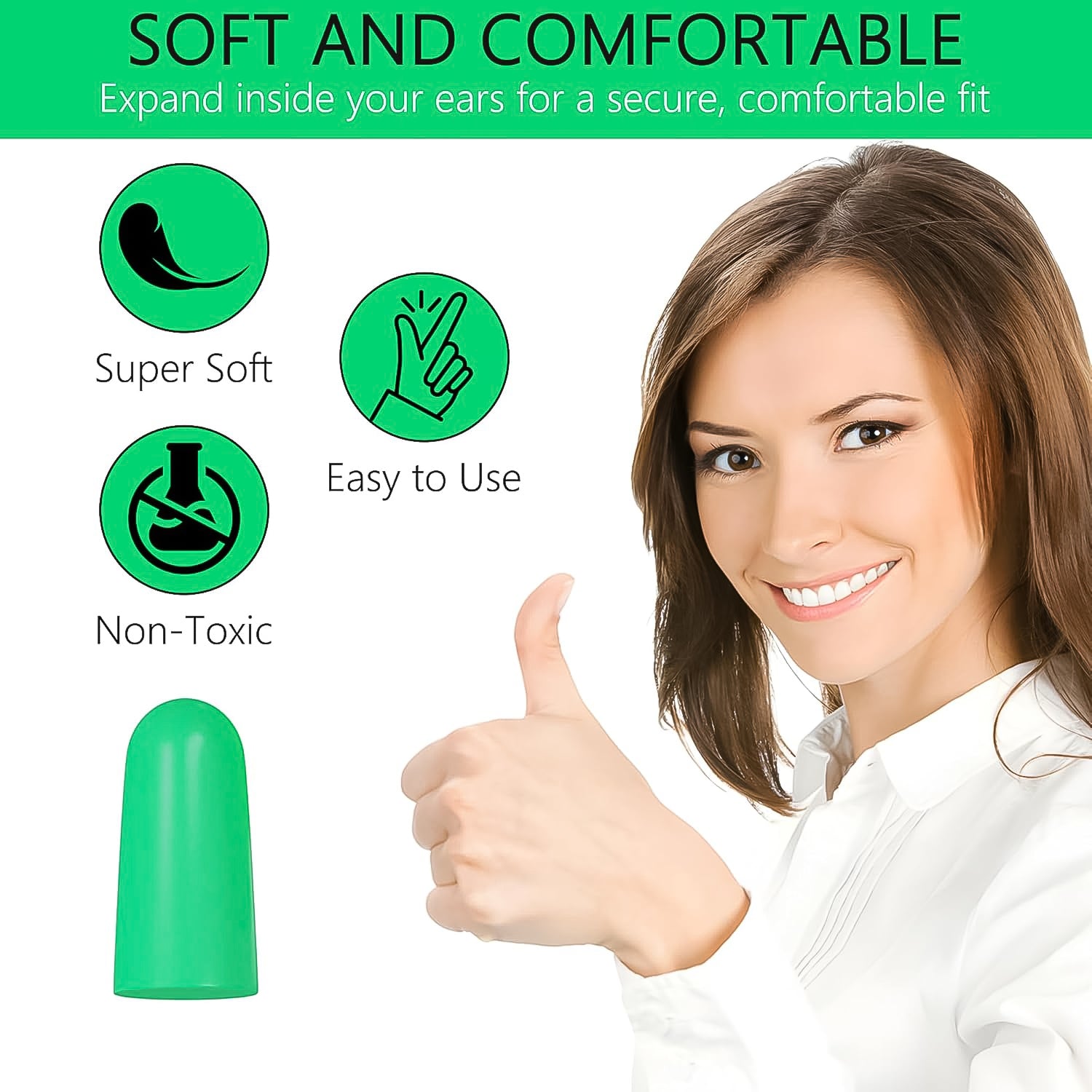 Green foam earplugs for noise reduction, super soft and non-toxic for comfortable use