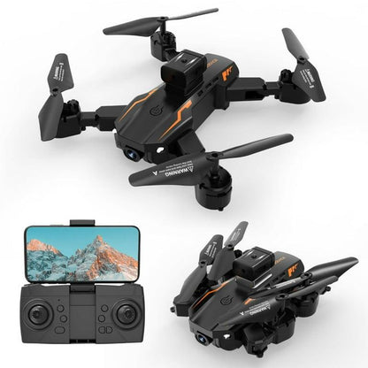 Foldable dual camera drone with compact design and remote control for easy aerial photography